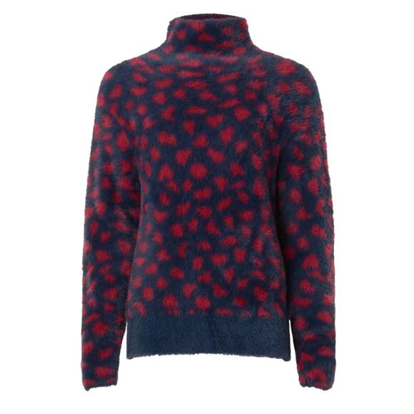 Thakoon Blue Red Fuzzy Sweater MEDIUM Leopard Oversized Soft Cozy Mockneck $275 - Picture 2 of 9